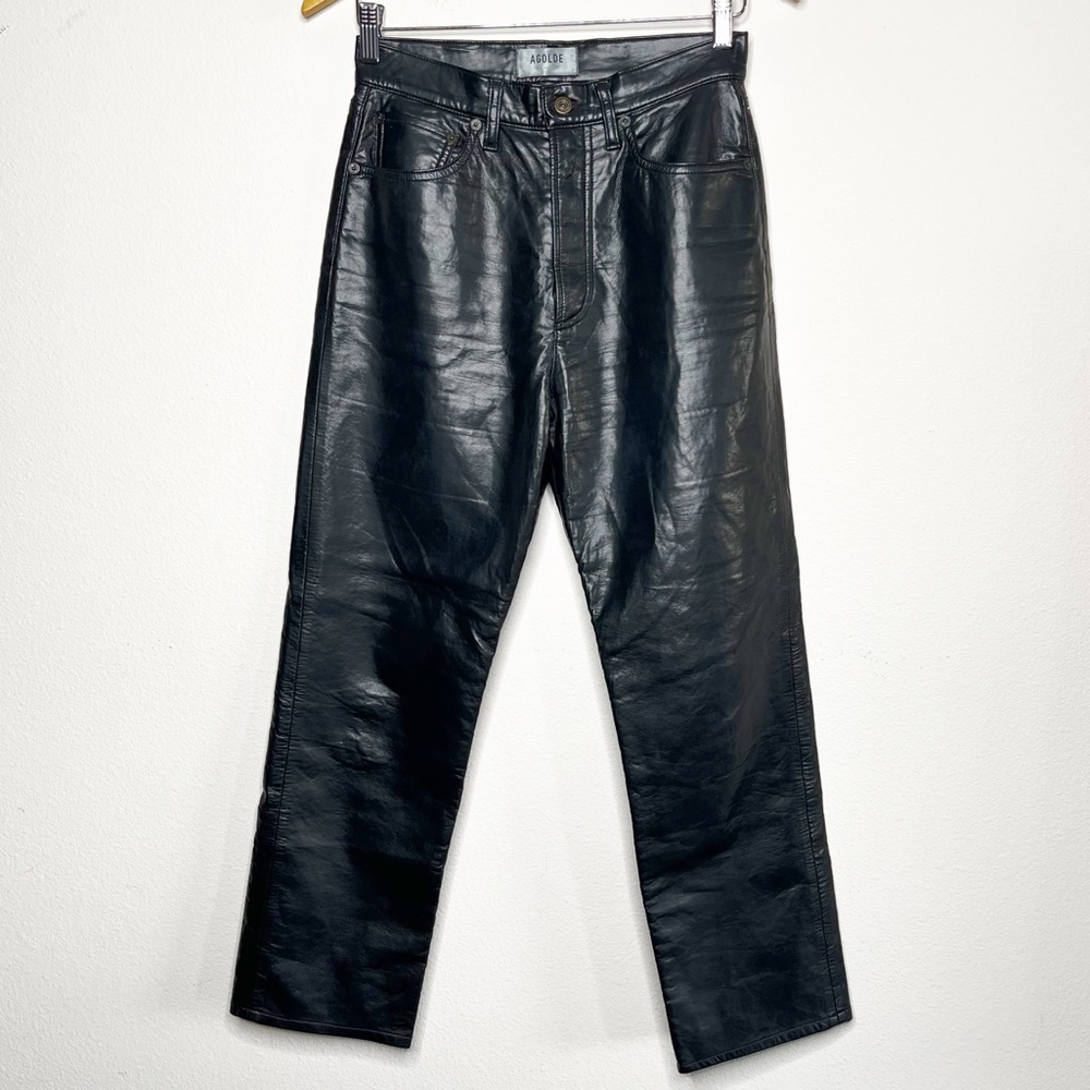 AGOLDE Recycled Leather Fitted 90's Pants Faux Leather Black Leather - Picture 6 of 11
